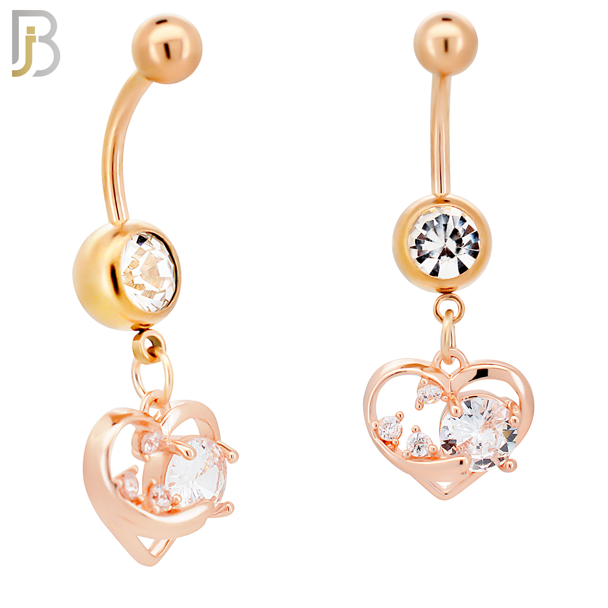 N0137 - 316L Stainless Steel Dangling Heart with Multi CZ Accents Belly Ring image 1