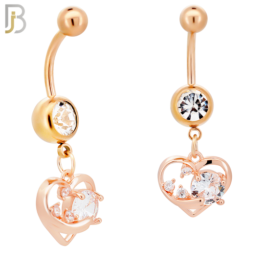 N0137 - 316L Stainless Steel Dangling Heart with Multi CZ Accents Belly Ring image 1