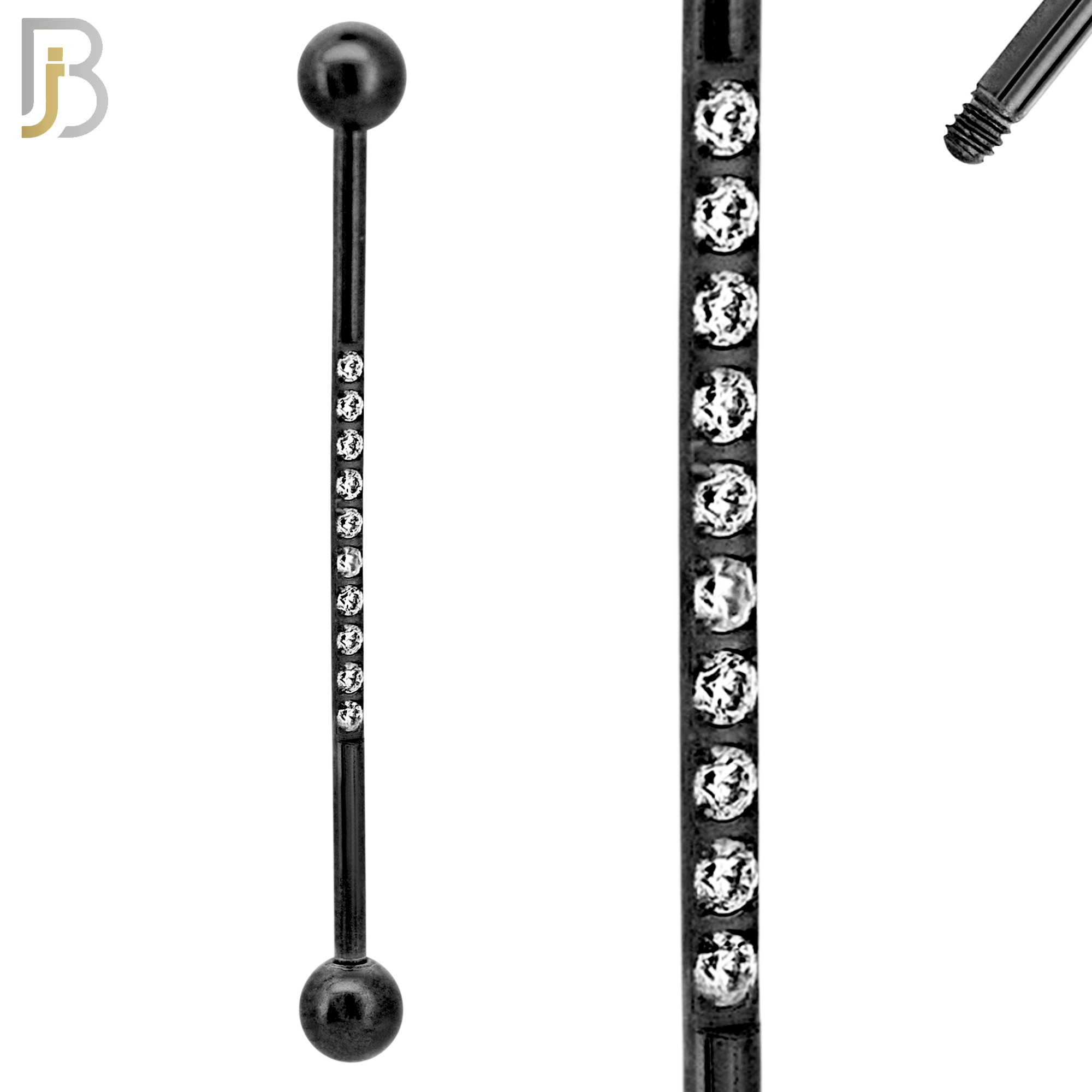 PK-BB23M-10 - 316L Surgical Steel Screw Bar 10 CZ Paved Design Barbell Industrial Pack of 16 pcs image 3