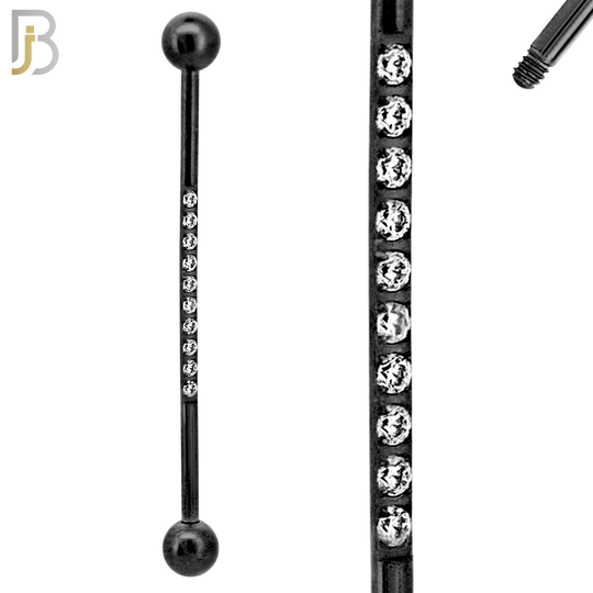 PK-BB23M-10 - 316L Surgical Steel Screw Bar 10 CZ Paved Design Barbell Industrial Pack of 16 pcs image 3
