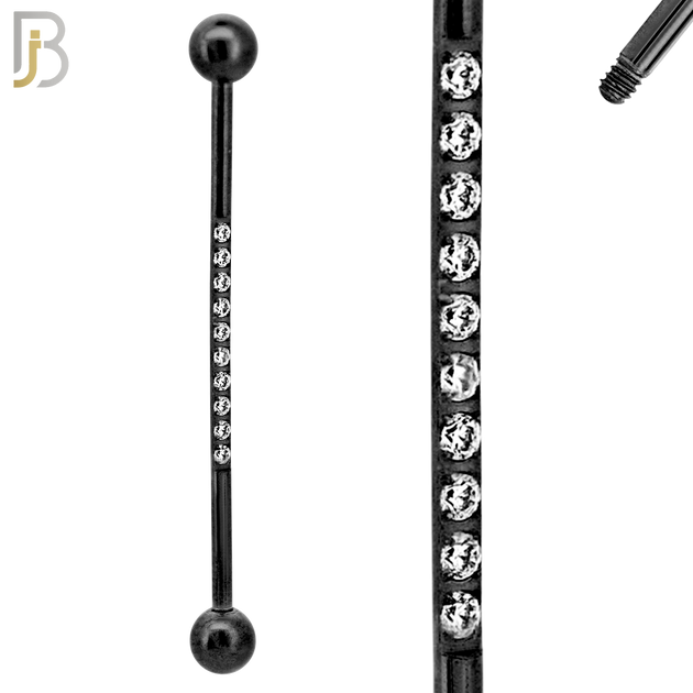 PK-BB23M-10 - 316L Surgical Steel Screw Bar 10 CZ Paved Design Barbell Industrial Pack of 16 pcs image 3