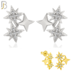 ES253 - .925 Sterling Silver Triple  Starburst with Zircon Design Earring Stud image 0