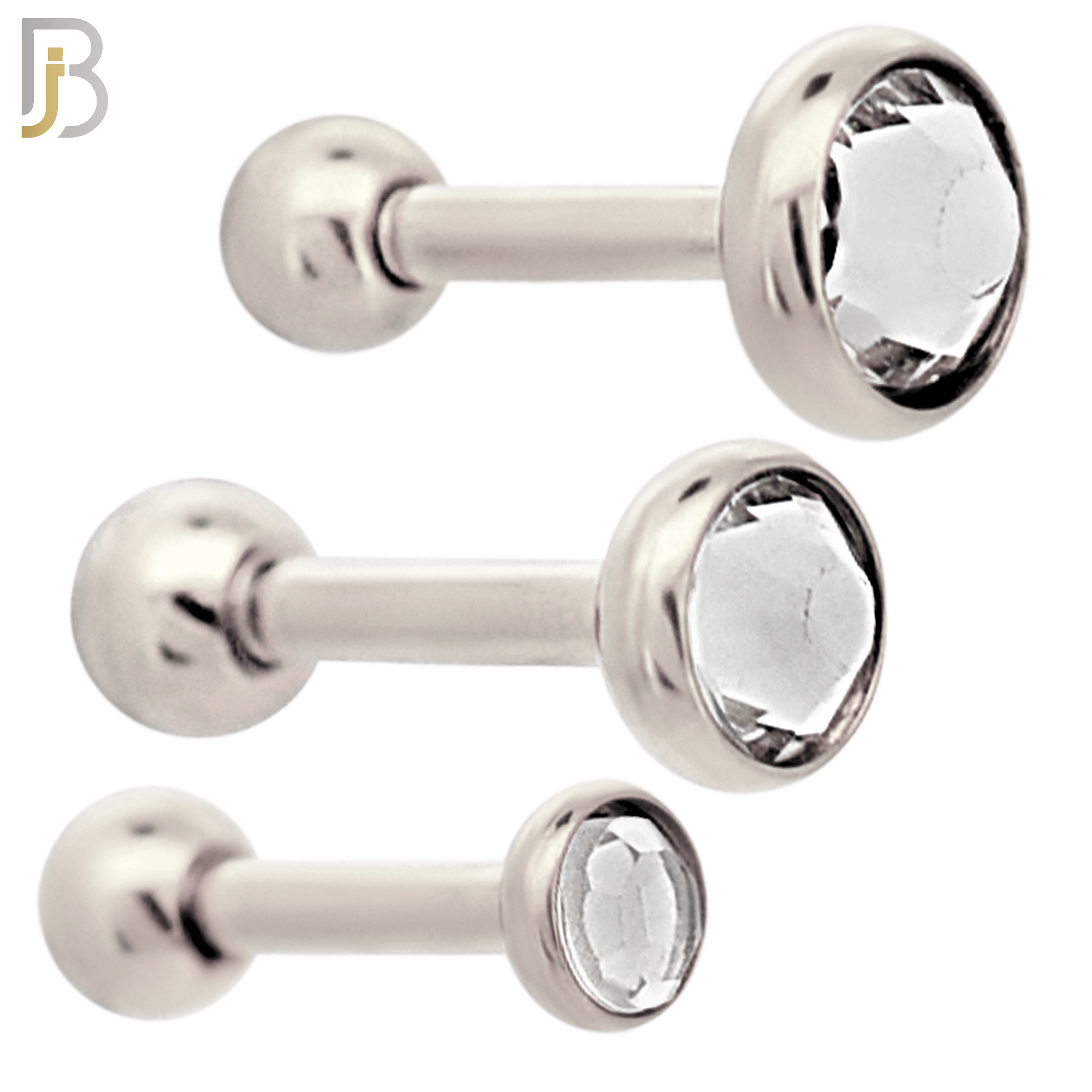 TB118SC - 316L Stainless Steel Bezel with Clear CZ Tragus/Cartilage Barbell (PACK OF 6) image 0
