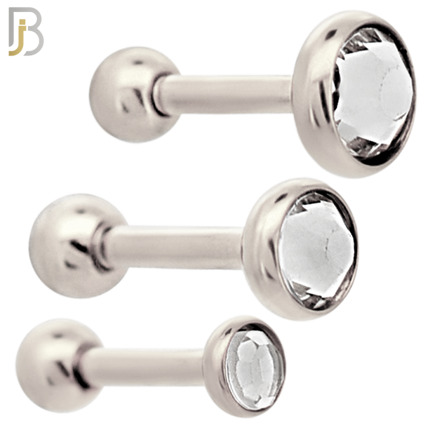 TB118SC - 316L Stainless Steel Bezel with Clear CZ Tragus/Cartilage Barbell (PACK OF 6) image 0