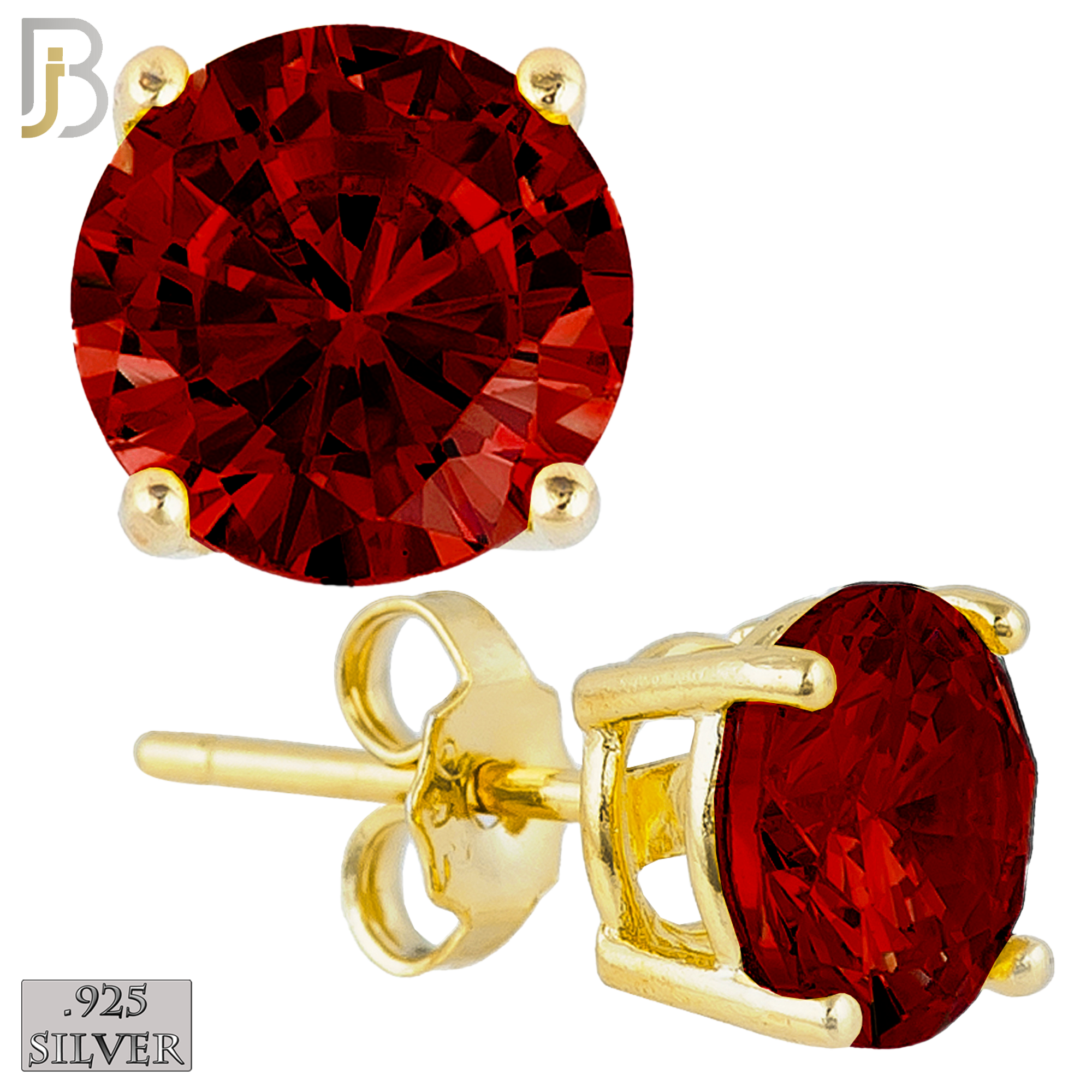 925-ES71-GG - .925 Sterling Silver Gold Plated Earring Stud Casting Round Prong Setting Garnet Zircon image 0
