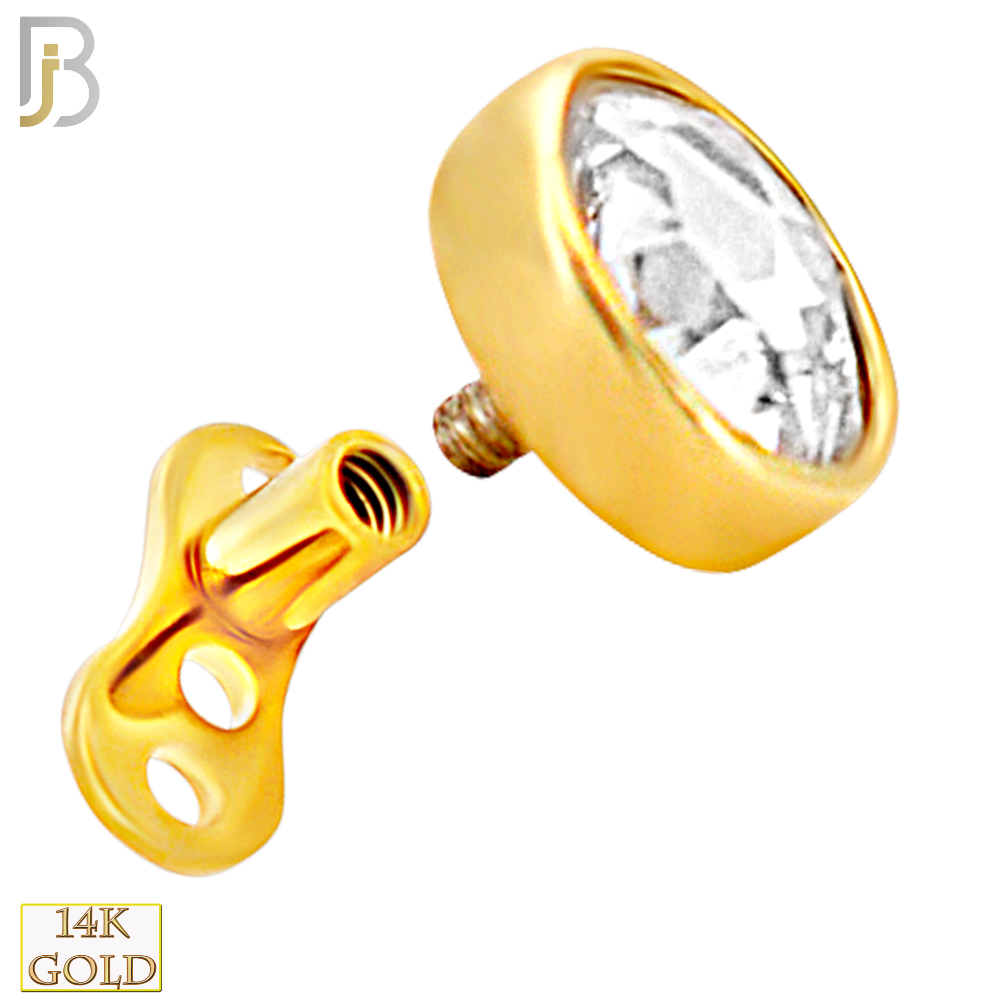 14-G23G-DM03 - G23 Titanium Gold Plated Anchor with 14k Gold Top with Bezel Set Rose Cut Lab Diamond Dermal - Internally Threaded - 5mm image