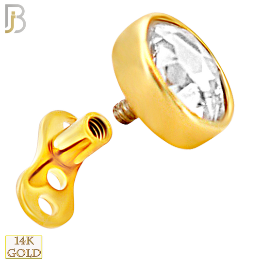 14-G23G-DM03 - G23 Titanium Gold Plated Anchor with 14k Gold Top with Bezel Set Rose Cut Lab Diamond Dermal - Internally Threaded - 5mm image