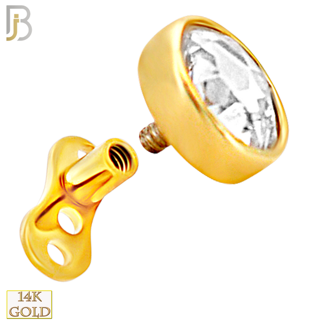 14-G23G-DM03 - G23 Titanium Gold Plated Anchor with 14k Gold Top with Bezel Set Rose Cut Lab Diamond Dermal - Internally Threaded - 5mm image