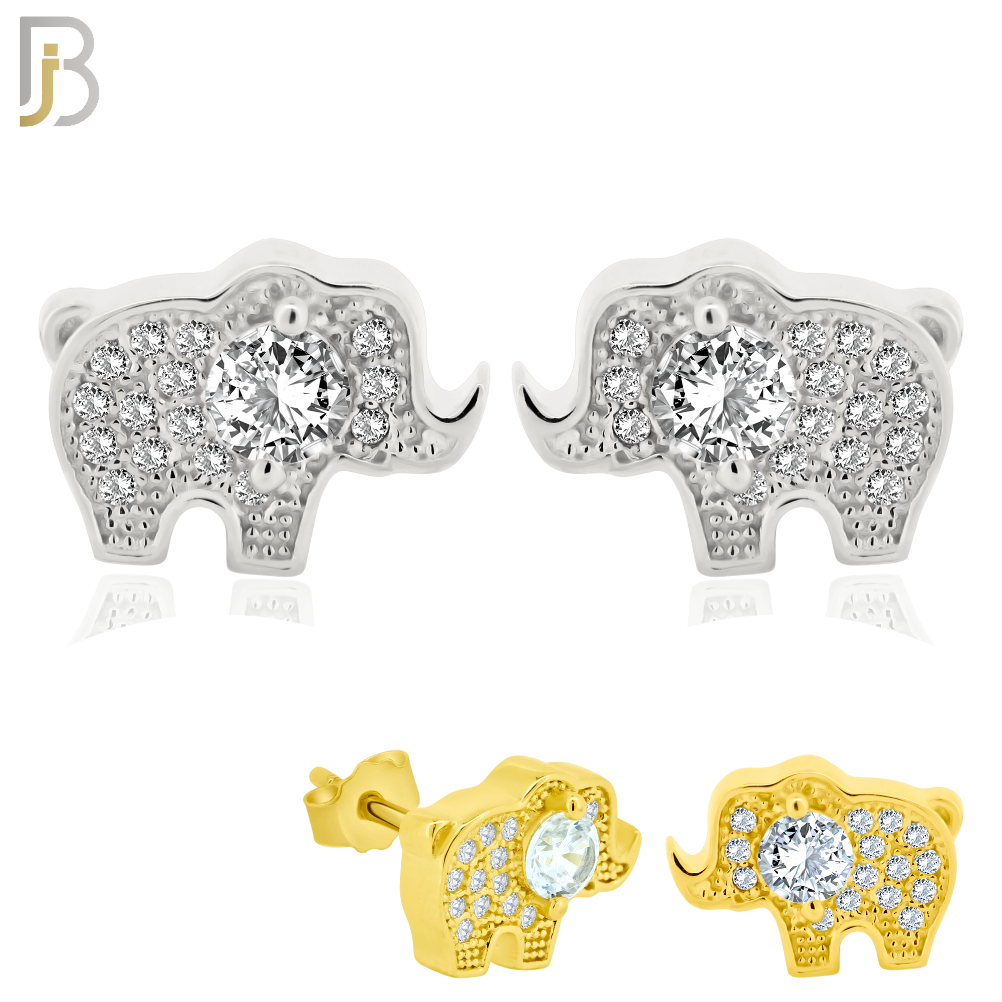 925-ES236 – .925 Sterling Silver Elephant with Zircon Design Earring Stud image 0