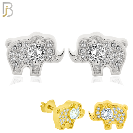 925-ES236 – .925 Sterling Silver Elephant with Zircon Design Earring Stud image 0
