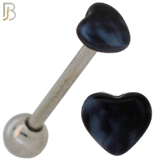 PK-BB49 - 316L Surgical Steel Barbell with Acrylic Marble Heart Screw External Threaded Pack of 120 image 2