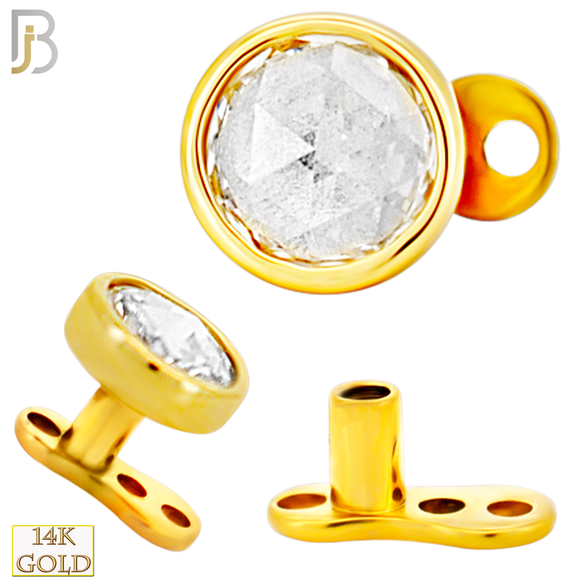 14-G23G-DM03 - G23 Titanium Gold Plated Anchor with 14k Gold Top with Bezel Set Rose Cut Lab Diamond Dermal - Internally Threaded image 4