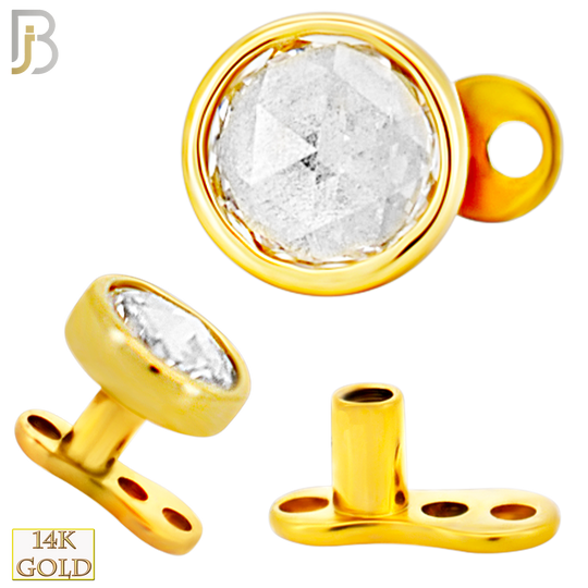 14-G23G-DM03 - G23 Titanium Gold Plated Anchor with 14k Gold Top with Bezel Set Rose Cut Lab Diamond Dermal - Internally Threaded image 4
