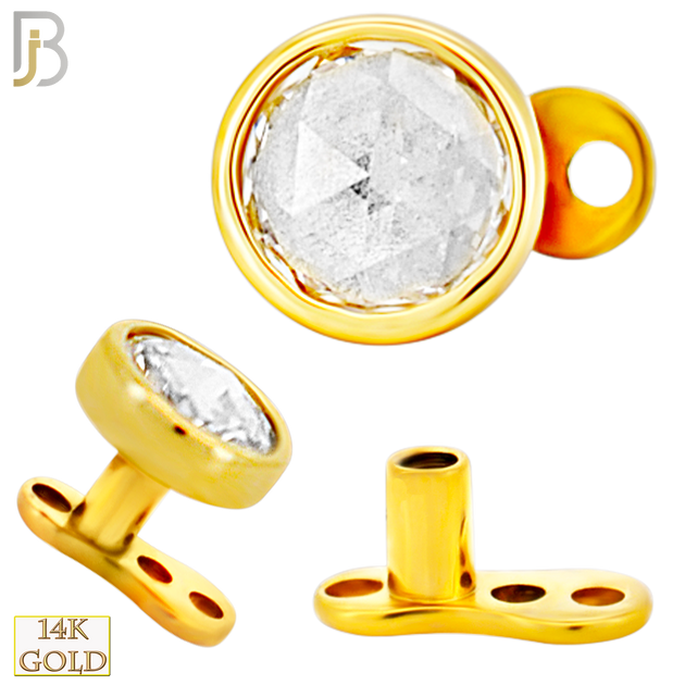 14-G23G-DM03 - G23 Titanium Gold Plated Anchor with 14k Gold Top with Bezel Set Rose Cut Lab Diamond Dermal - Internally Threaded image 4