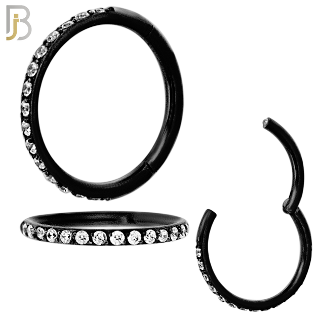 CT94K - 316 Stainless Steel Black Plated Hinged Hoop with Multi CZ Gems Nose Rings (PACK OF 6) image 3