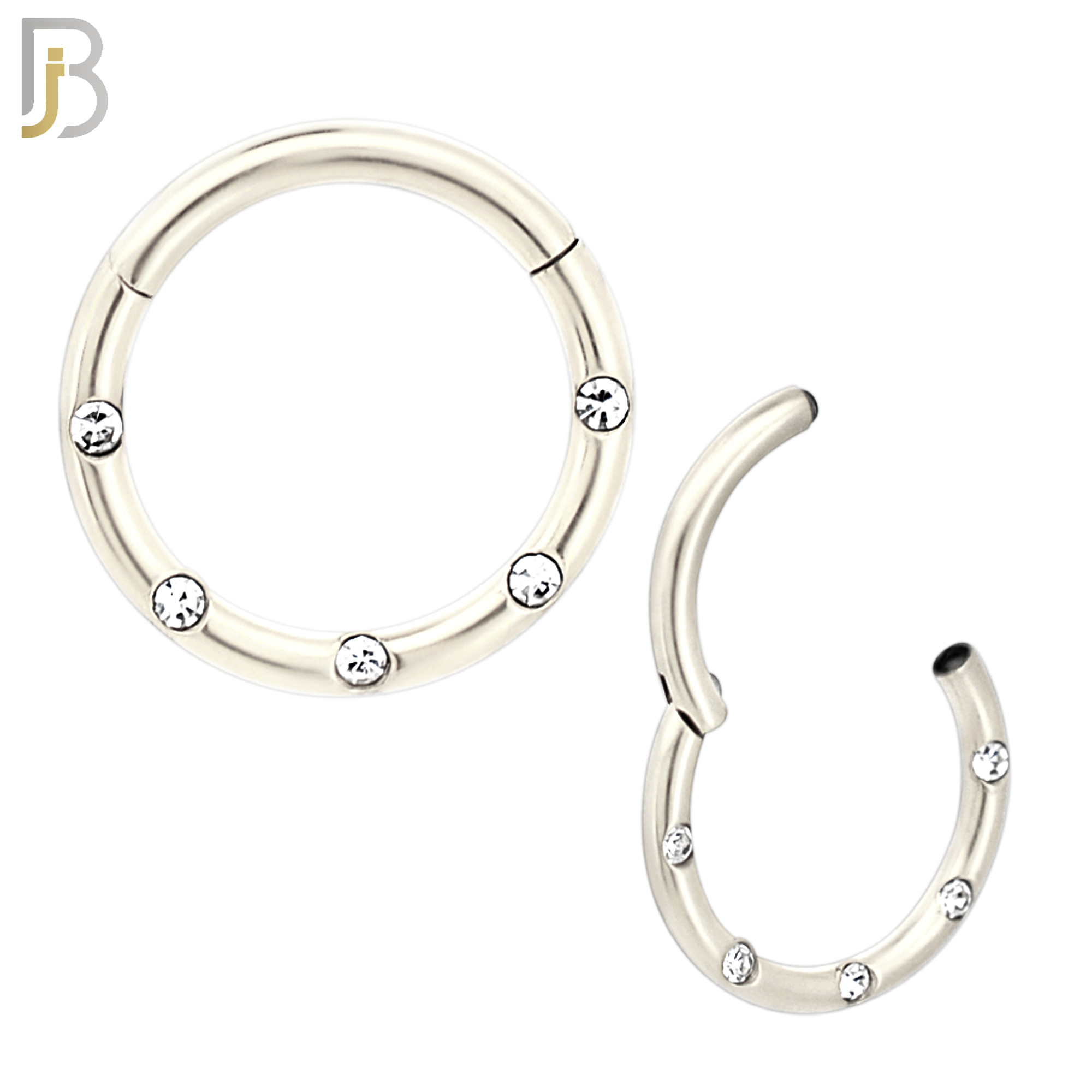 CT92 -  316 Stainless Steel Hinged Hoop with CZ Gems in Flush Setting Nose Rings (PACK OF 6) image 1