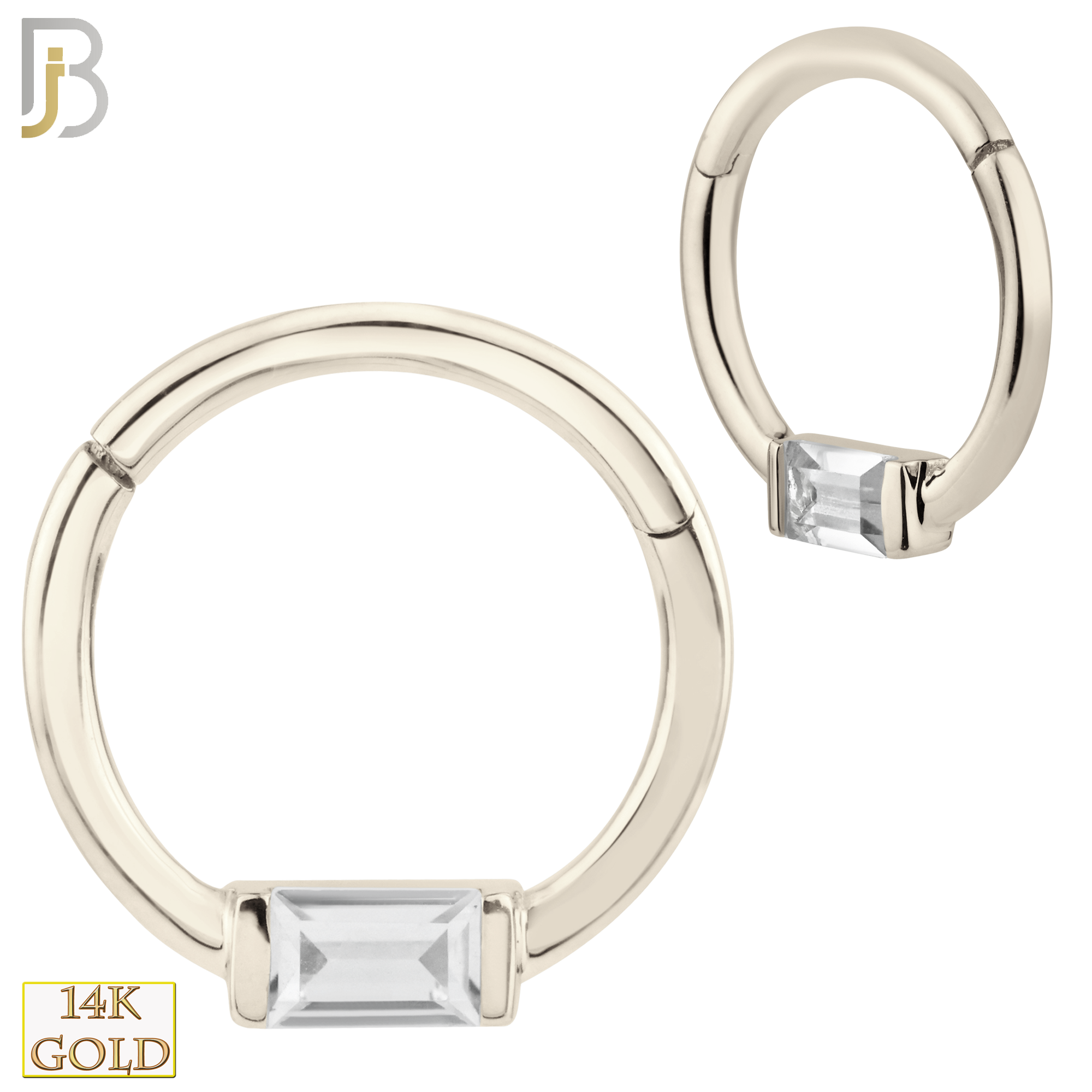 14-CT61 - 14K Solid Gold Hinged Hoops Single Baguette Zircon image 1