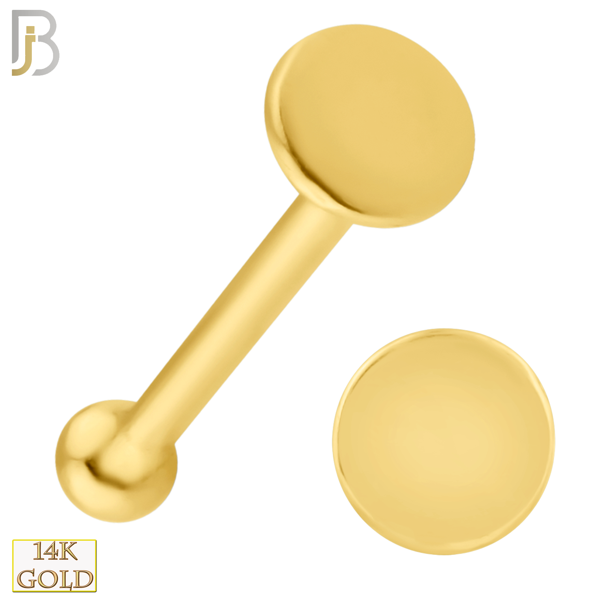 14-NR09B - 14k Solid Gold Plain 2mm Disc Nose Bone image 0