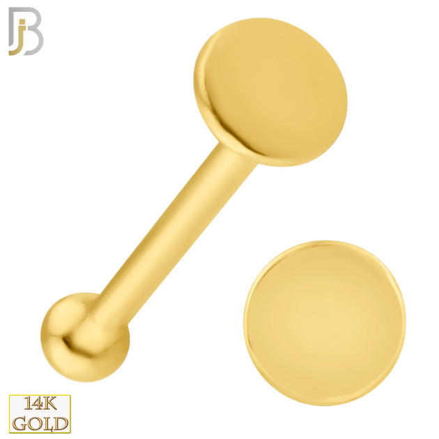 14-NR09B - 14k Solid Gold Plain 2mm Disc Nose Bone image 0