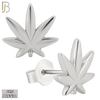 925-ES239 – .925 Sterling Silver Plain Marijuana Leaf Design Earring Stud image 1