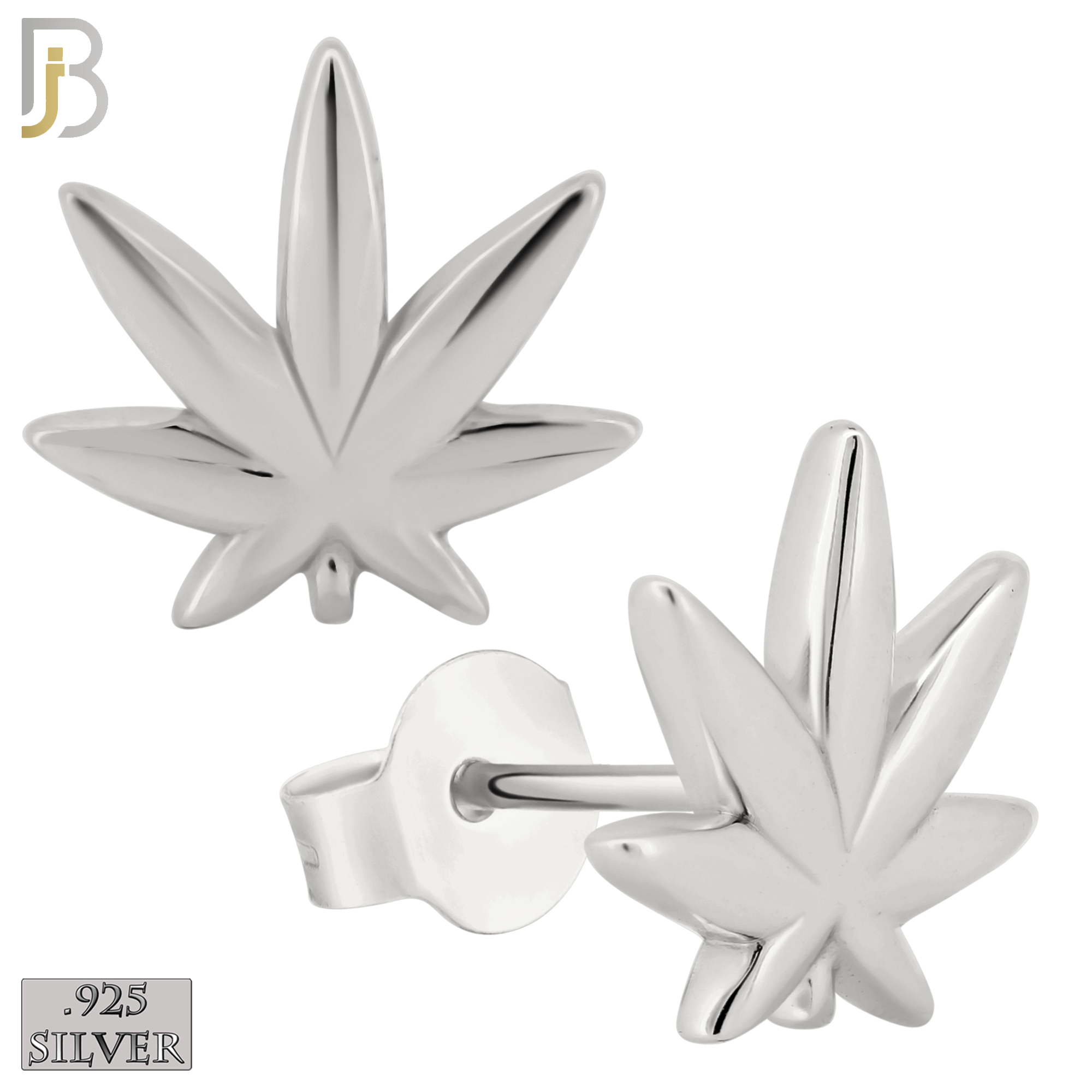 925-ES239 – .925 Sterling Silver Plain Marijuana Leaf Design Earring Stud image 1