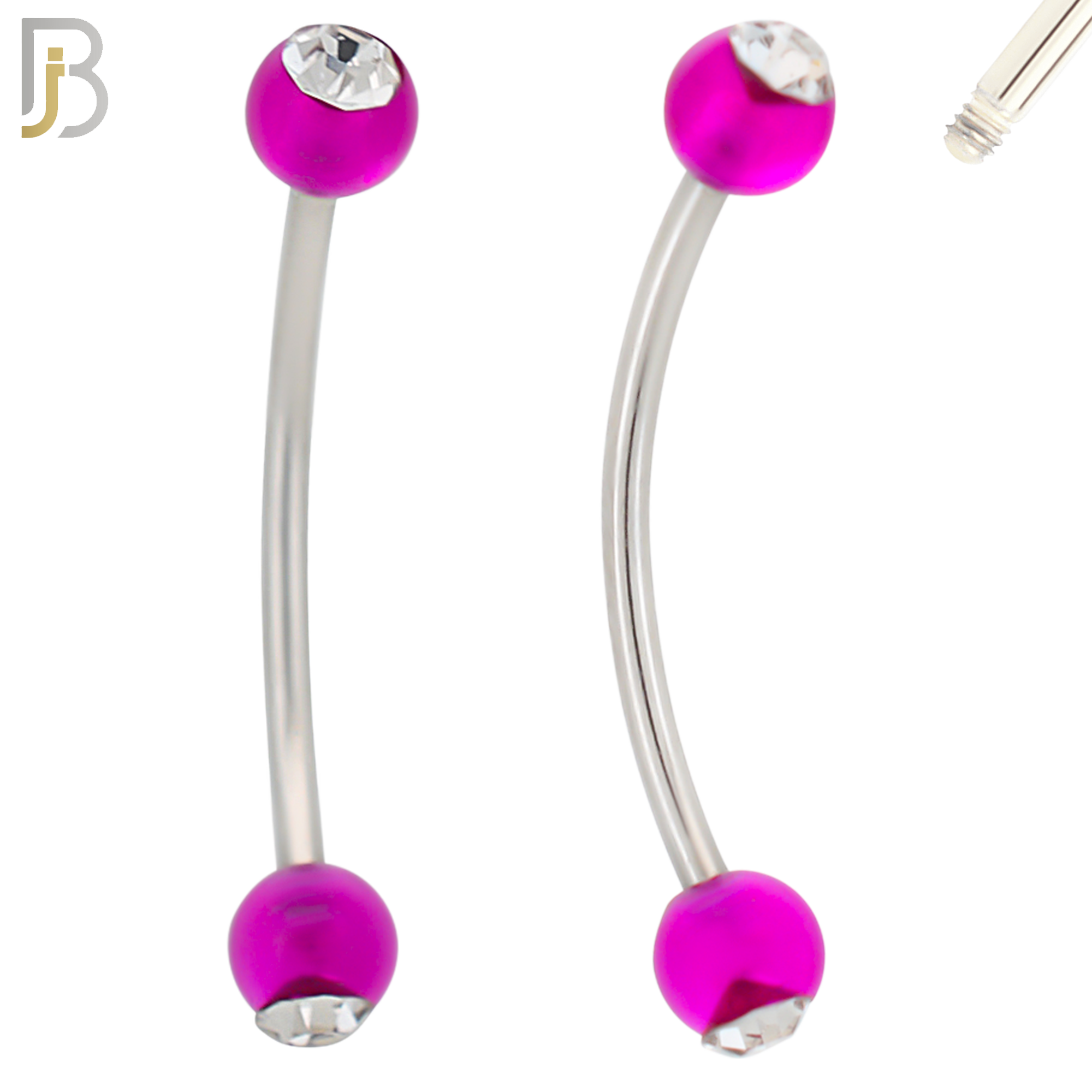 EC07TS - 316L Surgical Steel Transparent/Solid Acrylic Ball with Clear Zircon Curved Barbell Externally Threaded (PACK OF 6) image 1
