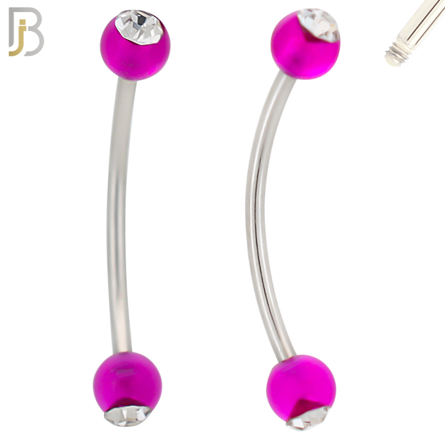 EC07TS - 316L Surgical Steel Transparent/Solid Acrylic Ball with Clear Zircon Curved Barbell Externally Threaded (PACK OF 6) image 1