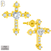 925-ES269 - Push Back - .925 Sterling Silver Cross with Prong Set Heart Zircon in the Middle Design Earrings Stud image 2