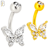 NB111 - 316L Surgical Steel Butterfly Marquise CZ in Both Upper Wings Belly Ring image 0