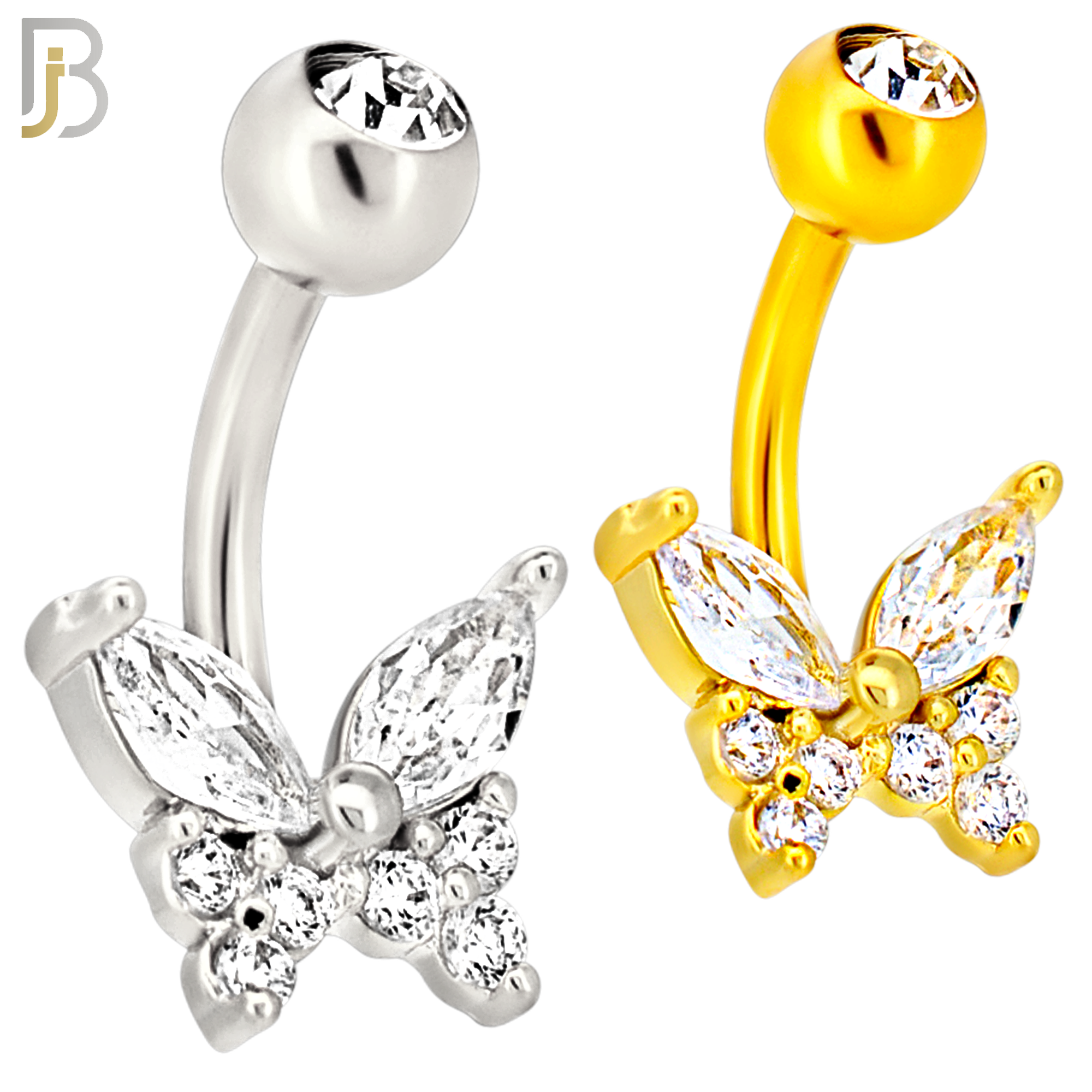NB111 - 316L Surgical Steel Butterfly Marquise CZ in Both Upper Wings Belly Ring image 0