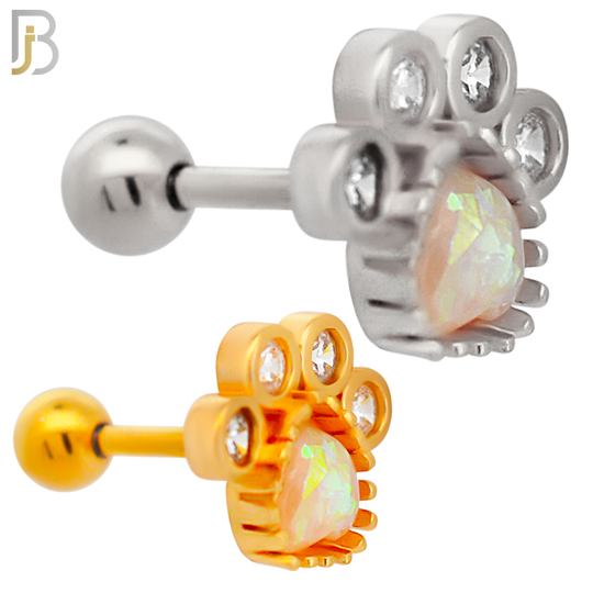 TB89 - 316L Stainless Steel Paw Print with Opalite & CZ Gems Tragus/Cartilage Barbell (PACK OF 6) image 0