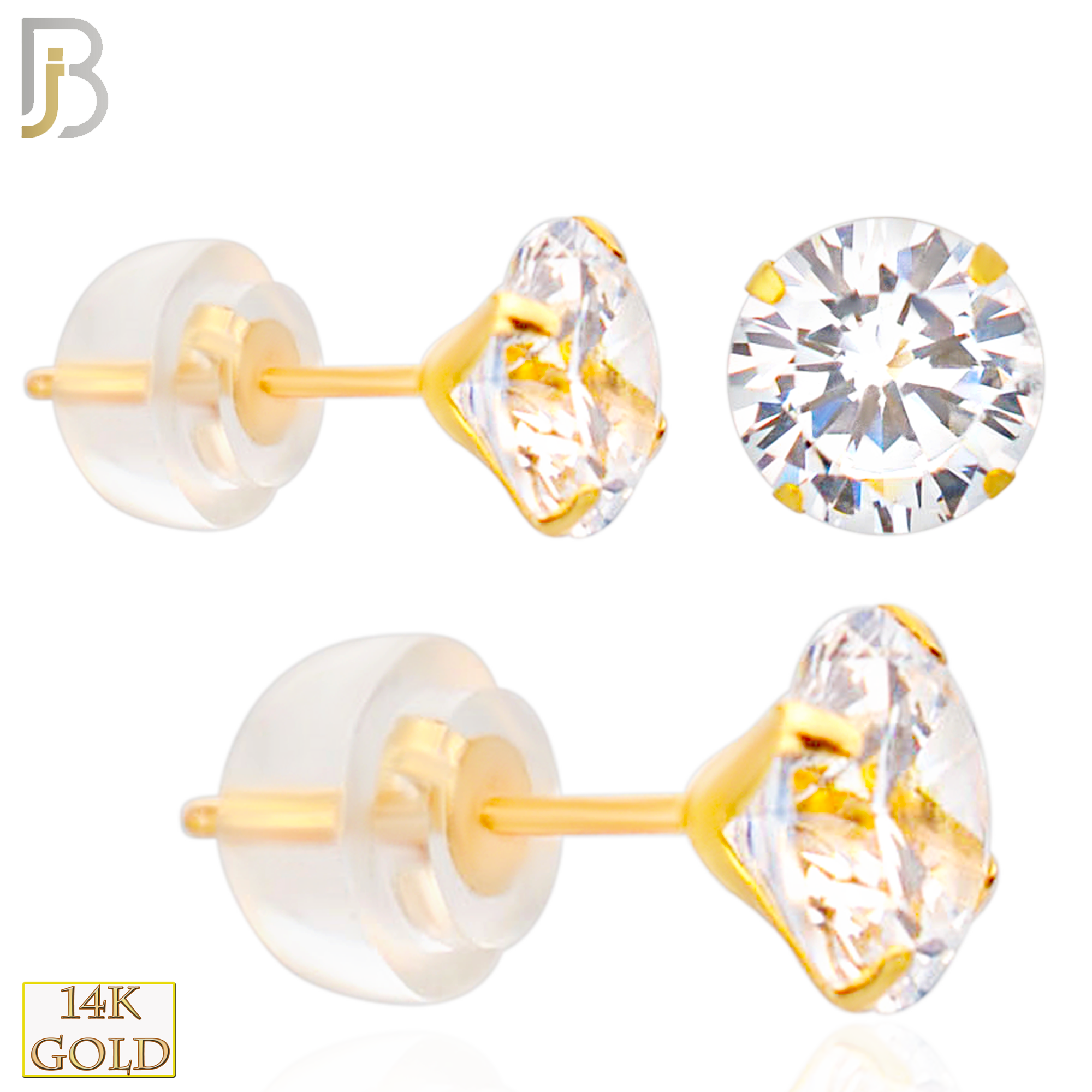 14-ES05YC - 14k Yellow Gold Silicone Back Stud Earrings Stamping Point Prong Setting with Round Clear Zircon image 0