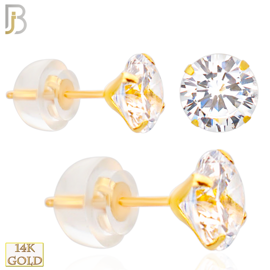 14-ES05YC - 14k Yellow Gold Silicone Back Stud Earrings Stamping Point Prong Setting with Round Clear Zircon image 0