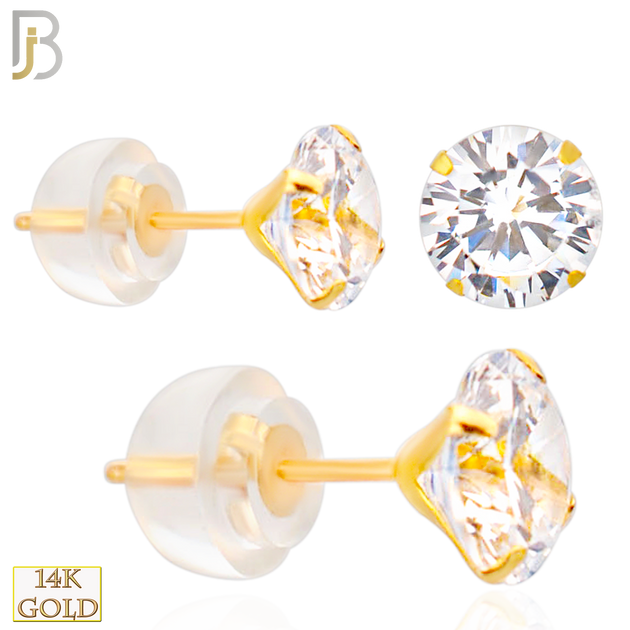 14-ES05YC - 14k Yellow Gold Silicone Back Stud Earrings Stamping Point Prong Setting with Round Clear Zircon image 0