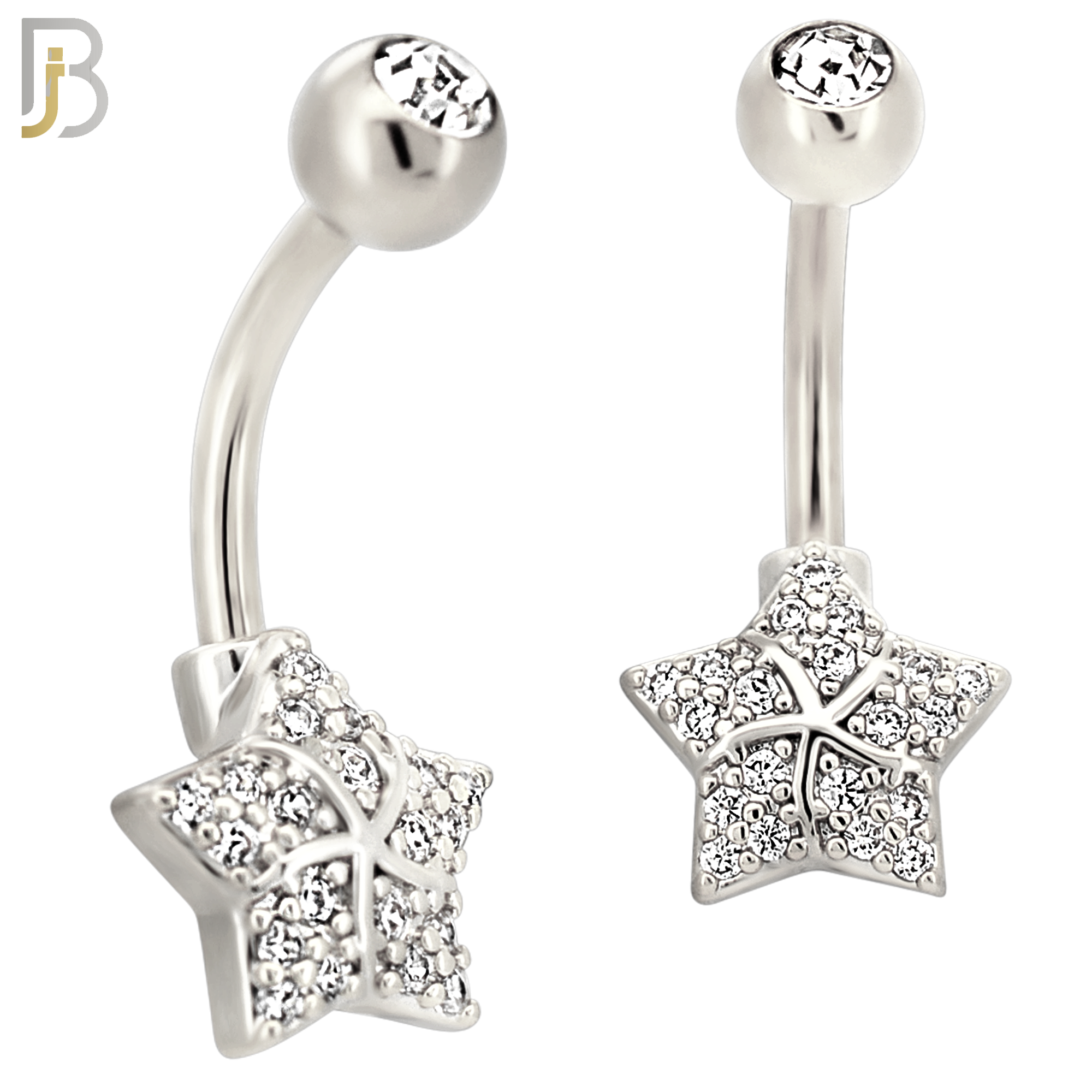 NB120 - 316L Surgical Steel CZ studded Star Belly Ring image 1