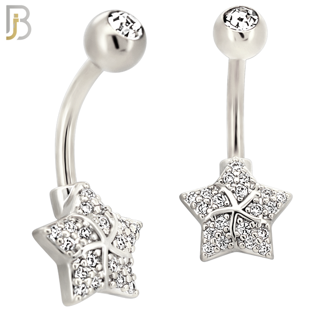 NB120 - 316L Surgical Steel CZ studded Star Belly Ring image 1
