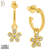 925-ES272- .925 Sterling Silver Half Hoops with Dangling Flower with Zircon Design Earrings Stud image 2
