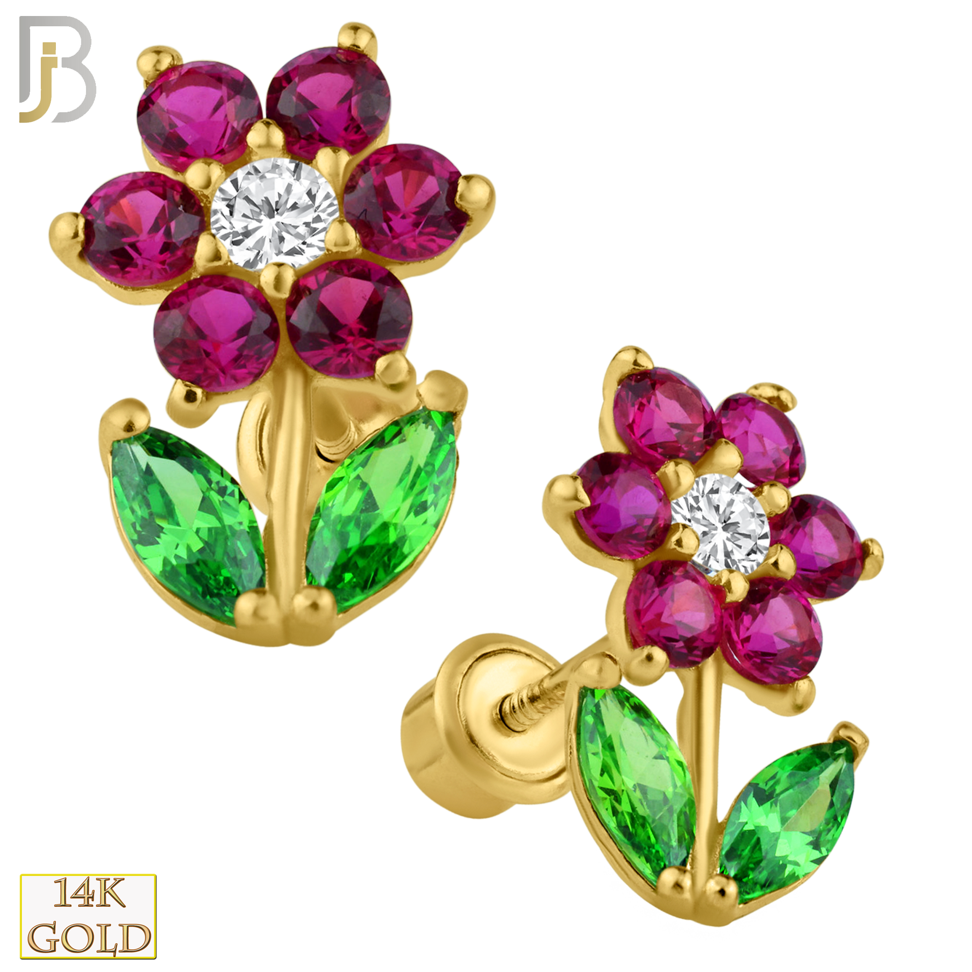 14-ES11 - 14k Solid Gold Screw Back Earrings Flower With Petal Design image 0