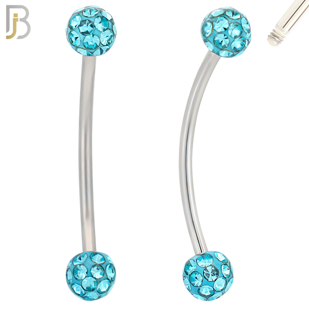 EC05S14-14 - 14g Thickness 316L Surgical Steel Snake Eye 14mm Long Curved Barbell Coated Multi Zircon Externally Threaded (PACK OF 4) image 5