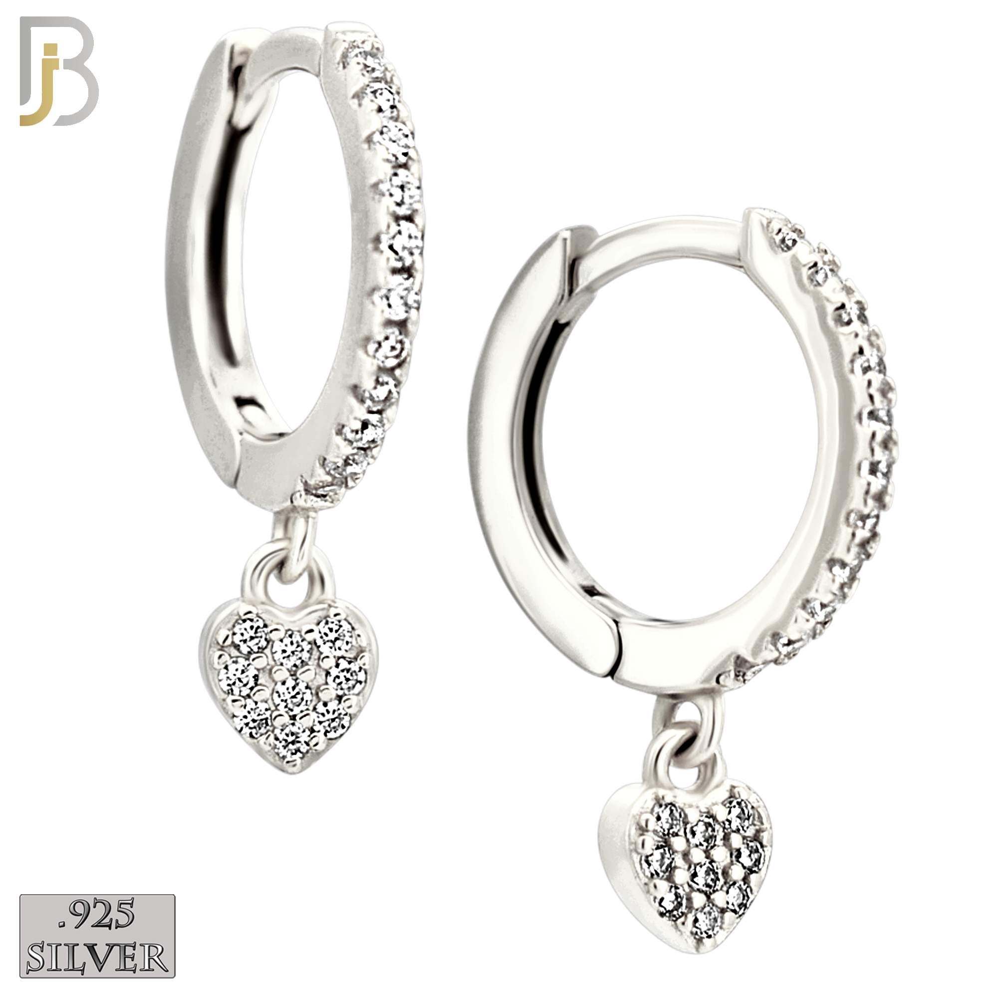 925-ES443 - 925 Sterling Silver Dangling Heart Huggies Earring with Multi Zircon image 1