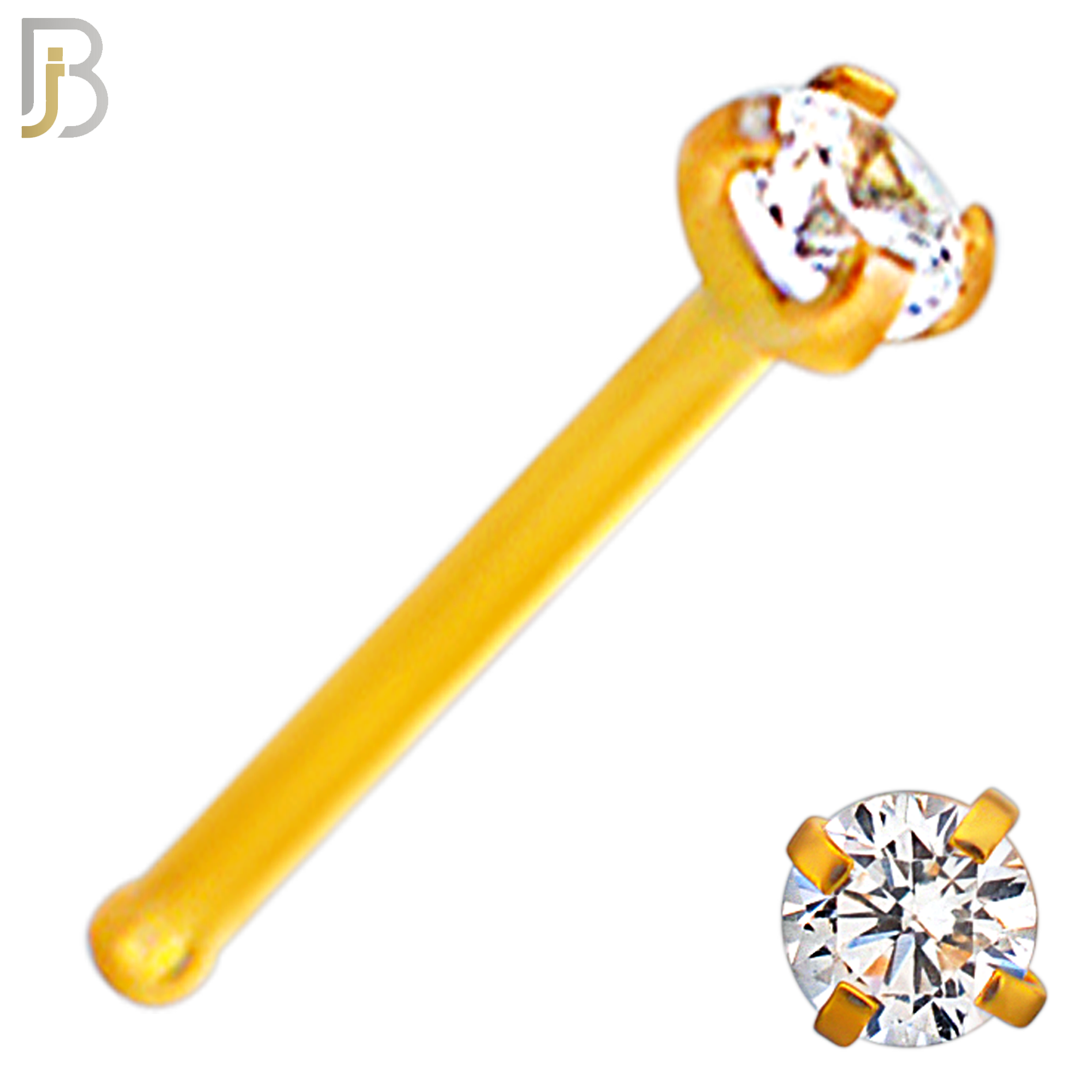 NR01G - 316L Surgical Steel Gold Plated Nose Bone Prong Set Zircon Round Nose Ring (PACK OF 6) image 2