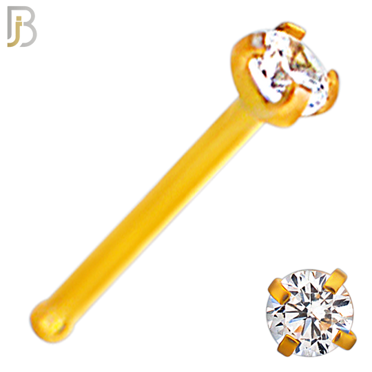 NR01G - 316L Surgical Steel Gold Plated Nose Bone Prong Set Zircon Round Nose Ring (PACK OF 6) image 2