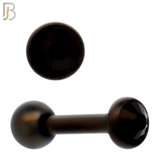 TB118KK -  Black Plated Black Color CZ 316L Stainless Steel Bezel Tragus/Cartilage Barbell (PACK OF 6) image 1