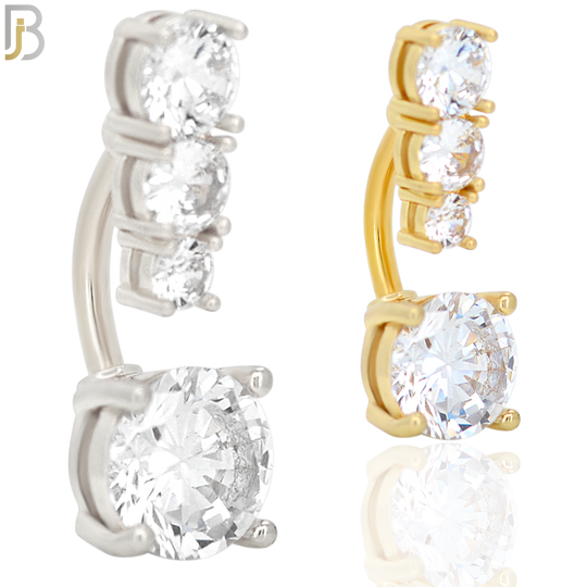 NB56 - 316L Stainless Steel Round Clear Zircon Banana Belly Navel Ring image 0