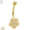 14-NB15 - 14k Solid Gold Banana Belly Ring with  9mm Flower Design image 0