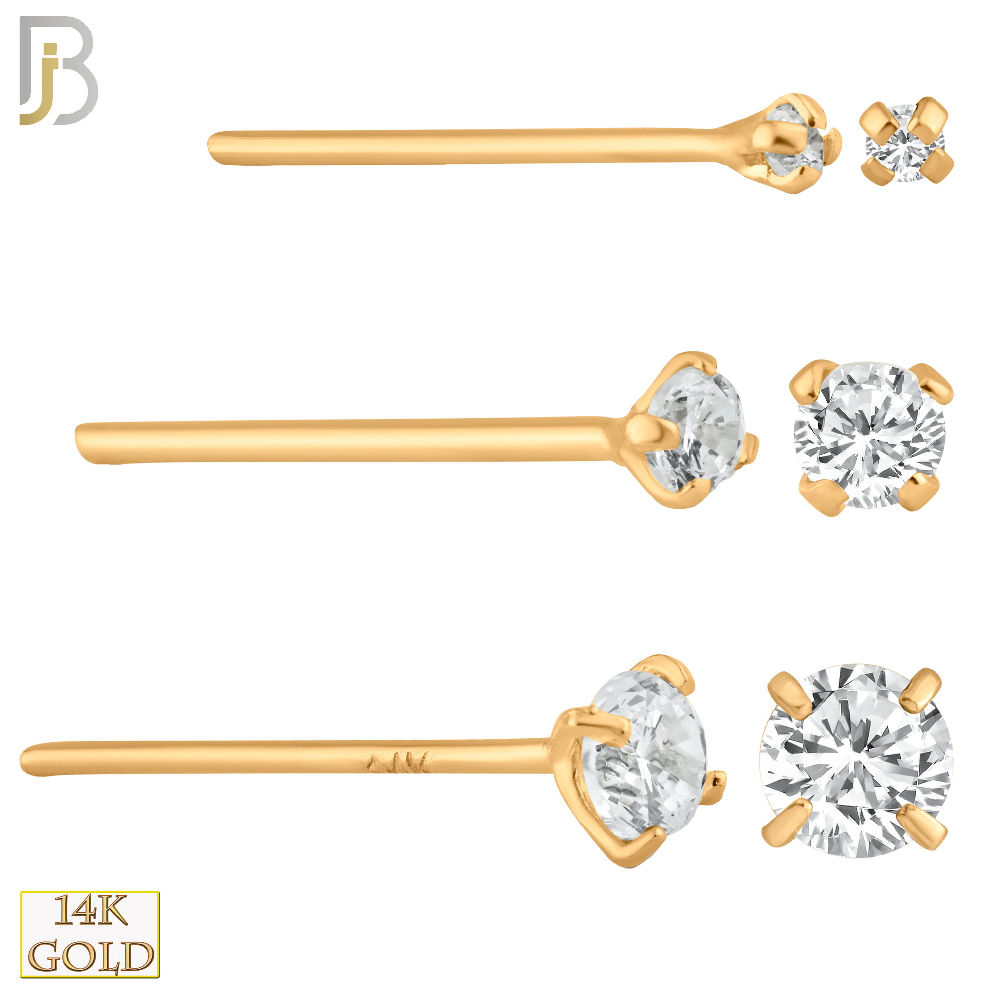14-NR02CR-20 -  20g14k Solid Rose Gold Prong Setting  Round Cubic Zirconia Nose Stud Bend-it Yourself, Nose Straight  image 0
