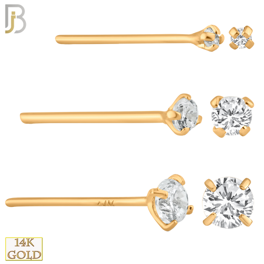 14-NR02CR-20 -  20g14k Solid Rose Gold Prong Setting  Round Cubic Zirconia Nose Stud Bend-it Yourself, Nose Straight  image 0