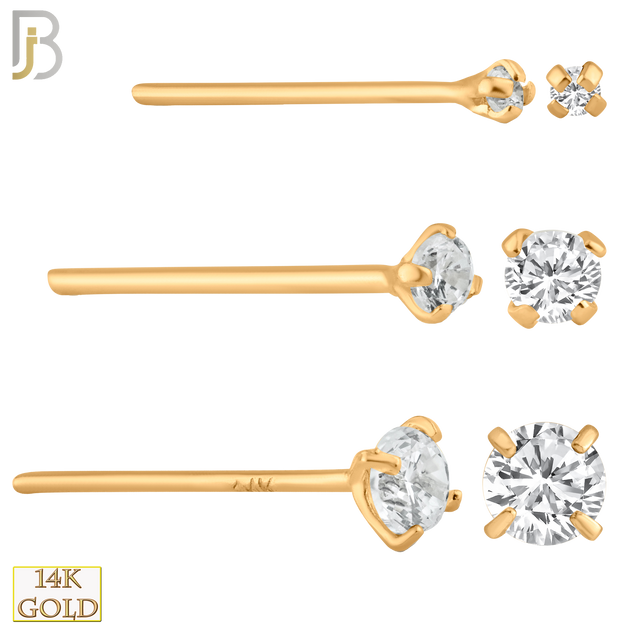 14-NR02CR-20 -  20g14k Solid Rose Gold Prong Setting  Round Cubic Zirconia Nose Stud Bend-it Yourself, Nose Straight  image 0