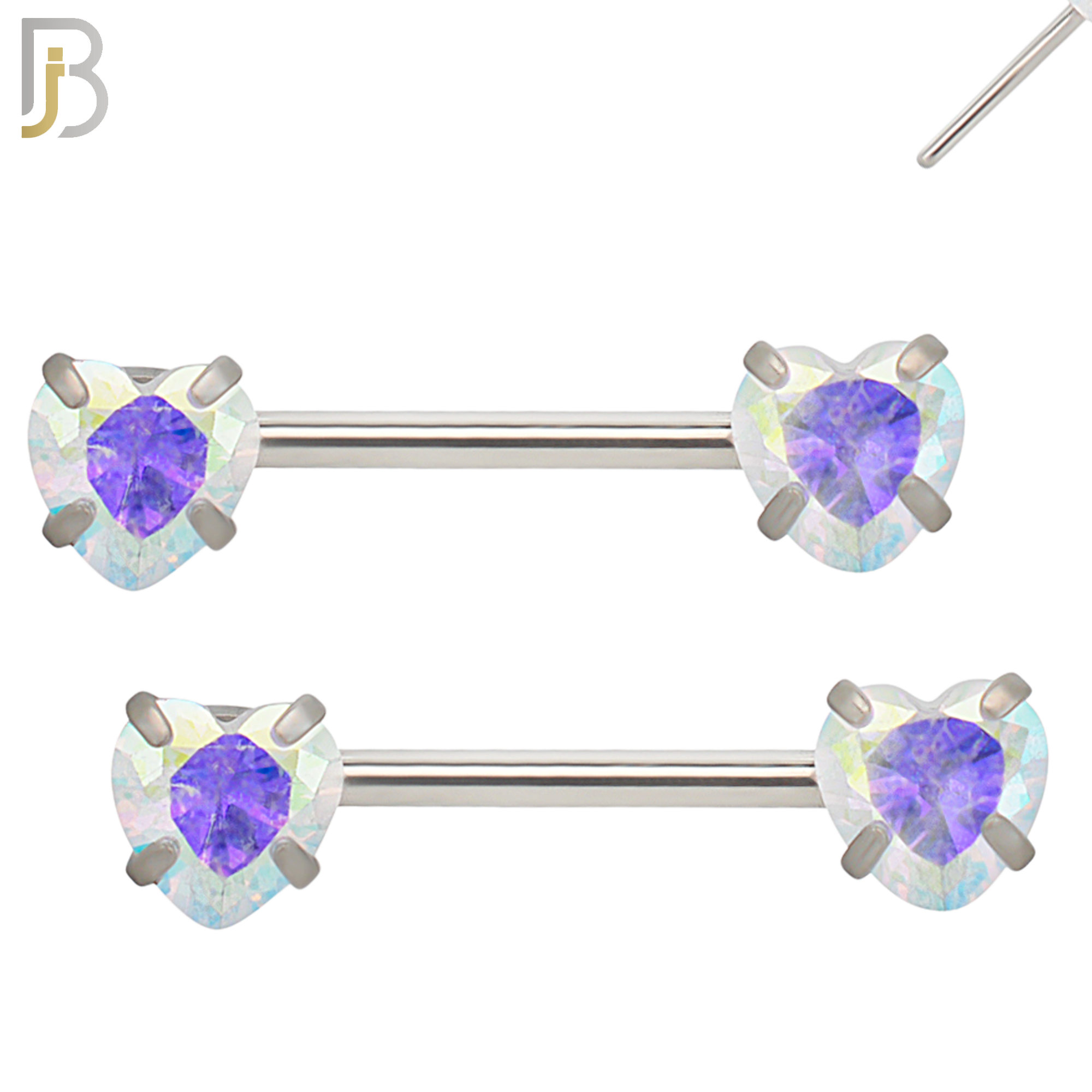 NP71 - 316L Surgical Steel Push In Heart Shaped Zircon in Stamping Four Prong Setting Nipple Ring image
