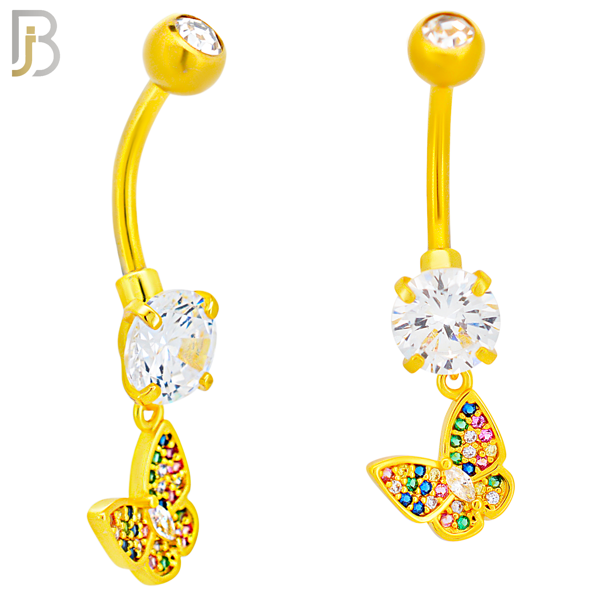 N0128 - 316L Stainless Steel Dangling Butterfly Zircon Belly Ring and 5mm Screw Ball image 2